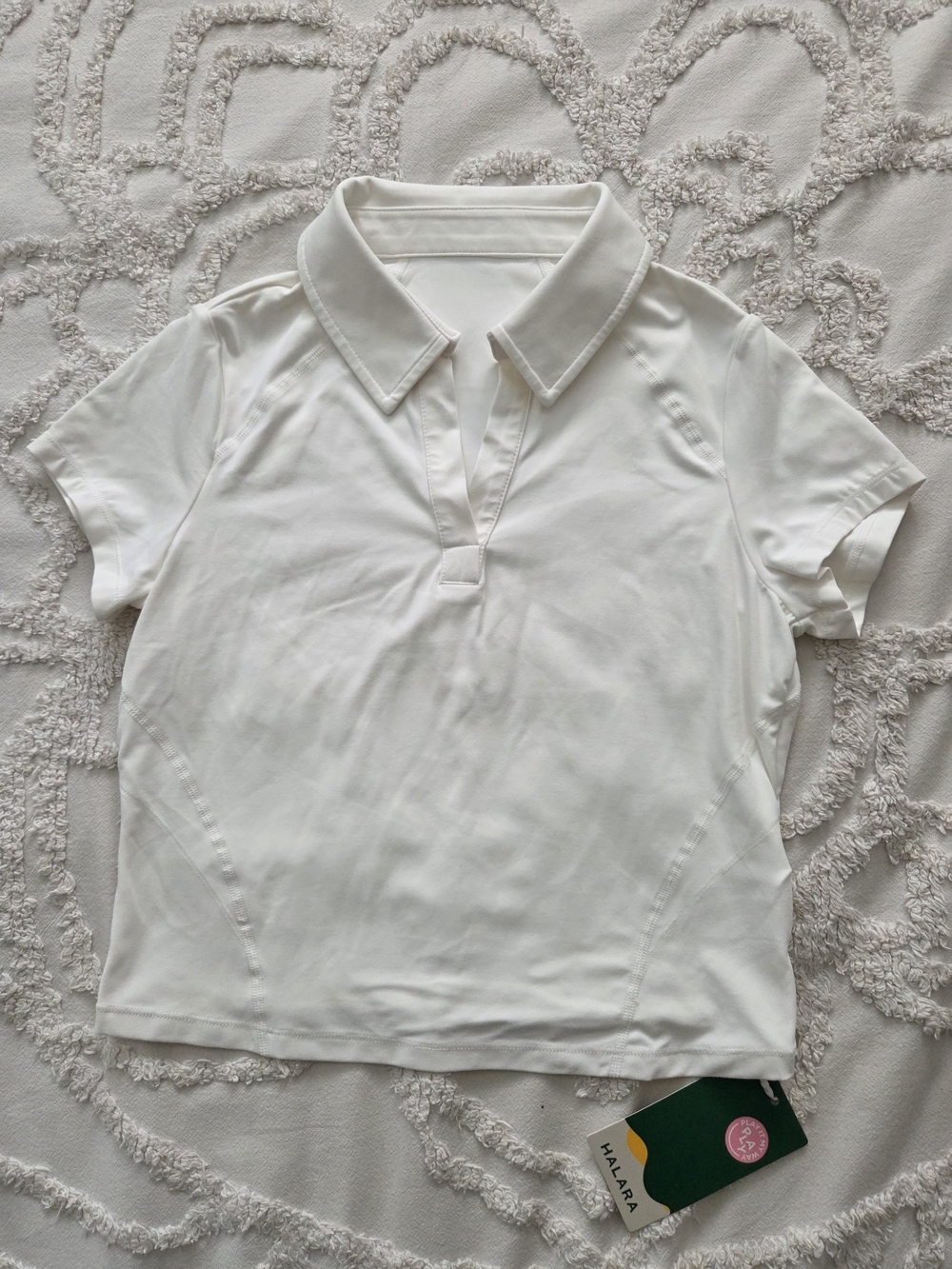 Halara "Play It Cool" white collared short-sleeve polo top Sz XS